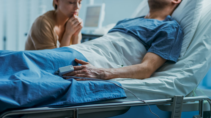 A wife with an overdoses husband in a hospital
